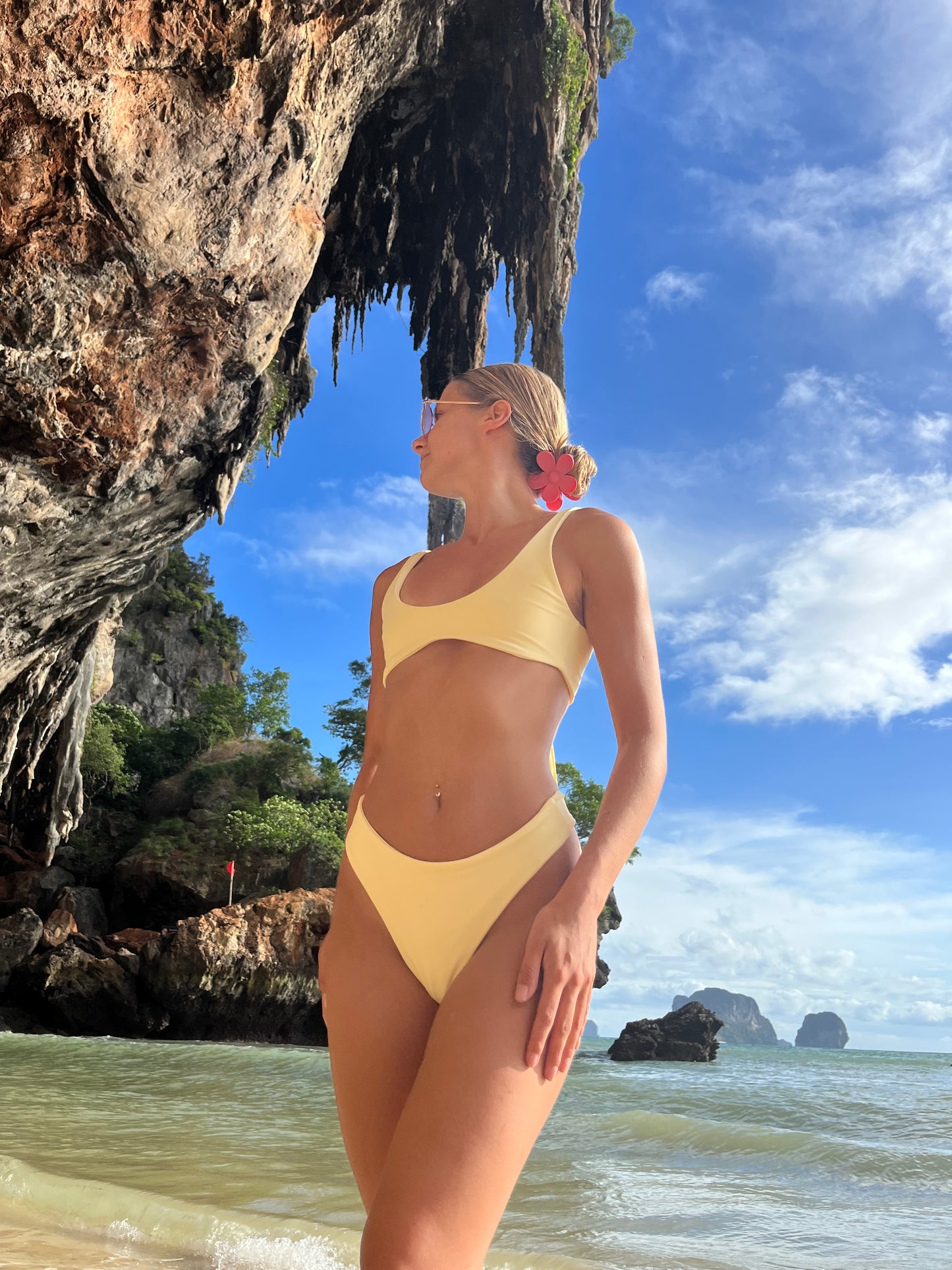 Contour Bikini Bottom Thong - Vanilla Ocean (Triple Lined)